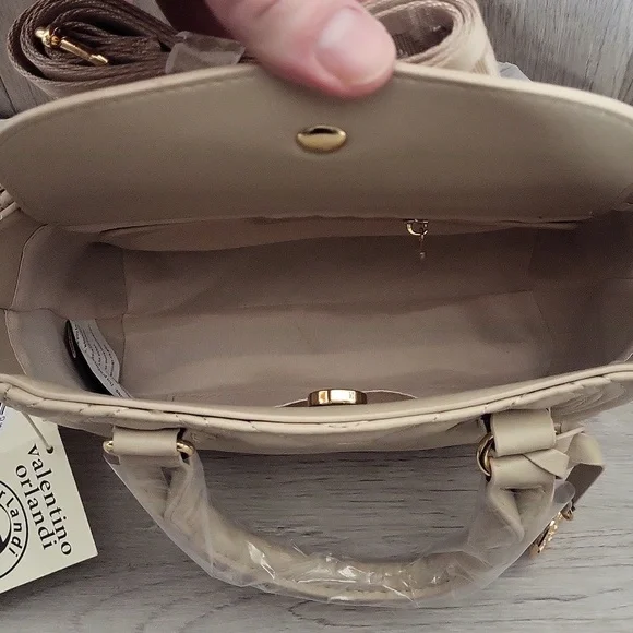 Valentino Orlandi Light Taupe Small Crossbody Purse Satchel Vegan Leather NEW - Picture 9 of 16